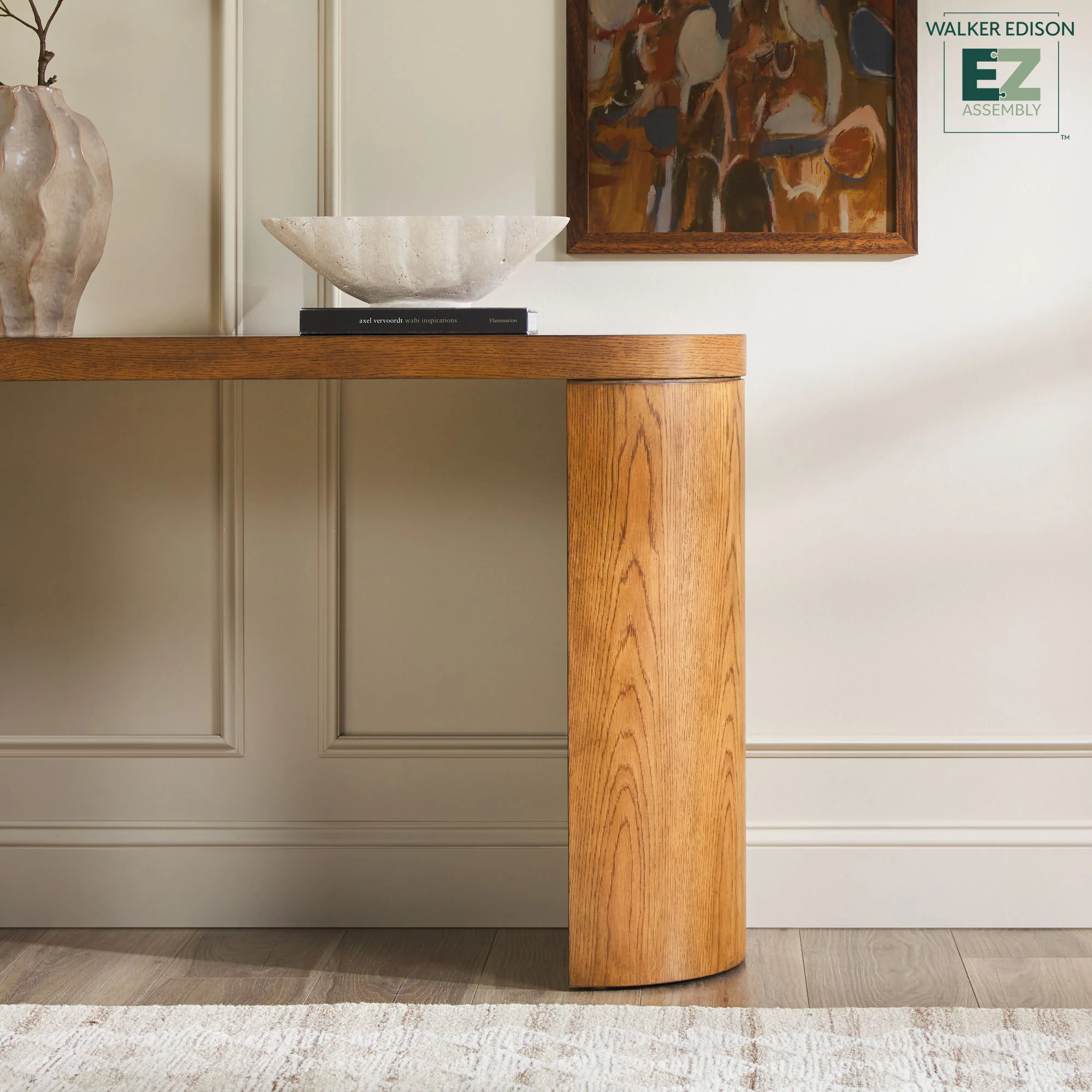 Maya 48 Modern Easy Assembly Oak Wood Veneer Console Entry Table with Storage