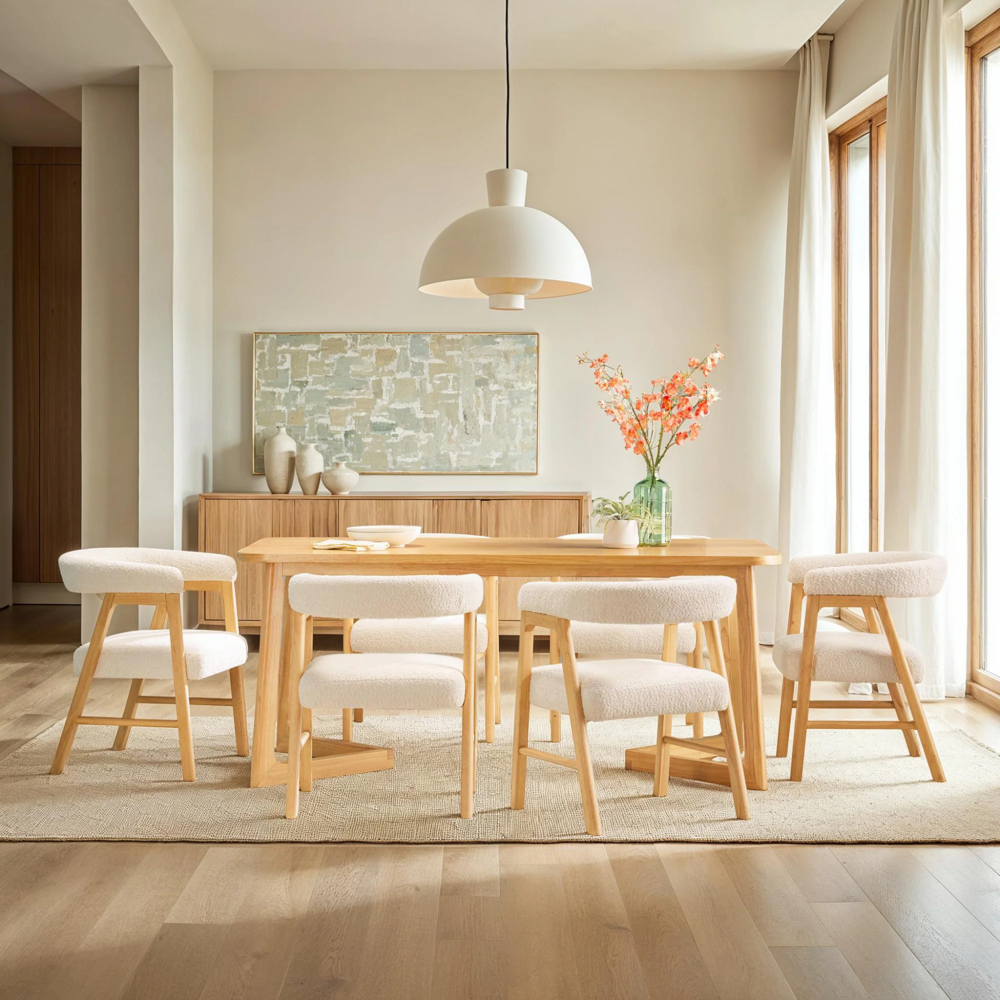 Ezra Modern Solid Wood Rectangle Dining Table for 6