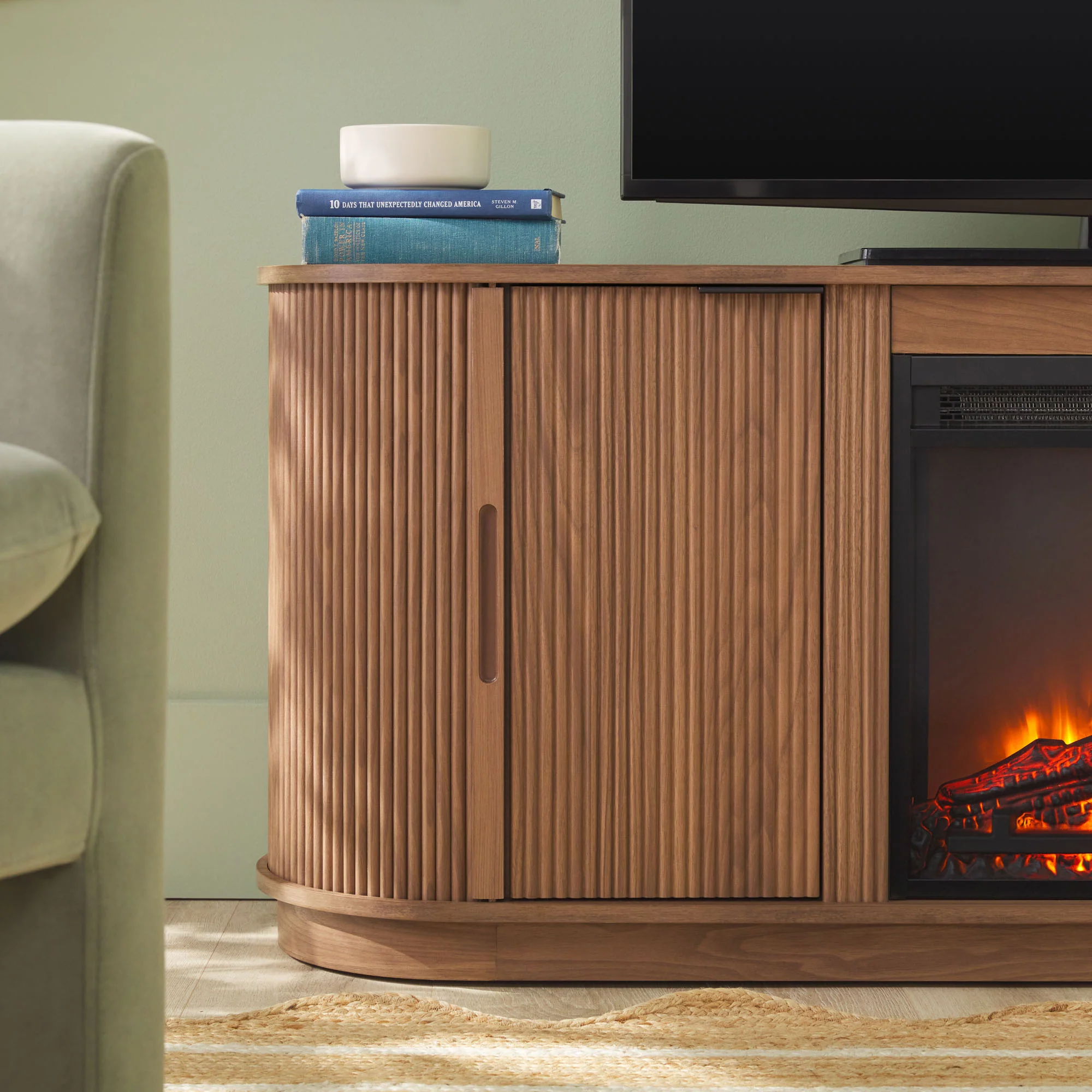 Chloe Modern Scandinavian Reeded Fireplace TV Stand in 2 Sizes