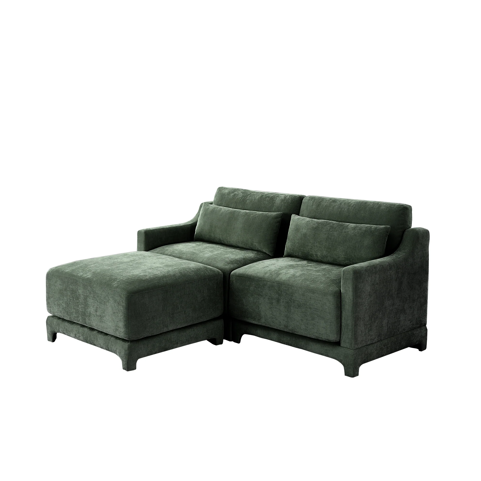 Walker Edison |Ergonomic Design Green Chenille Loveseat Sofa with Ottoman