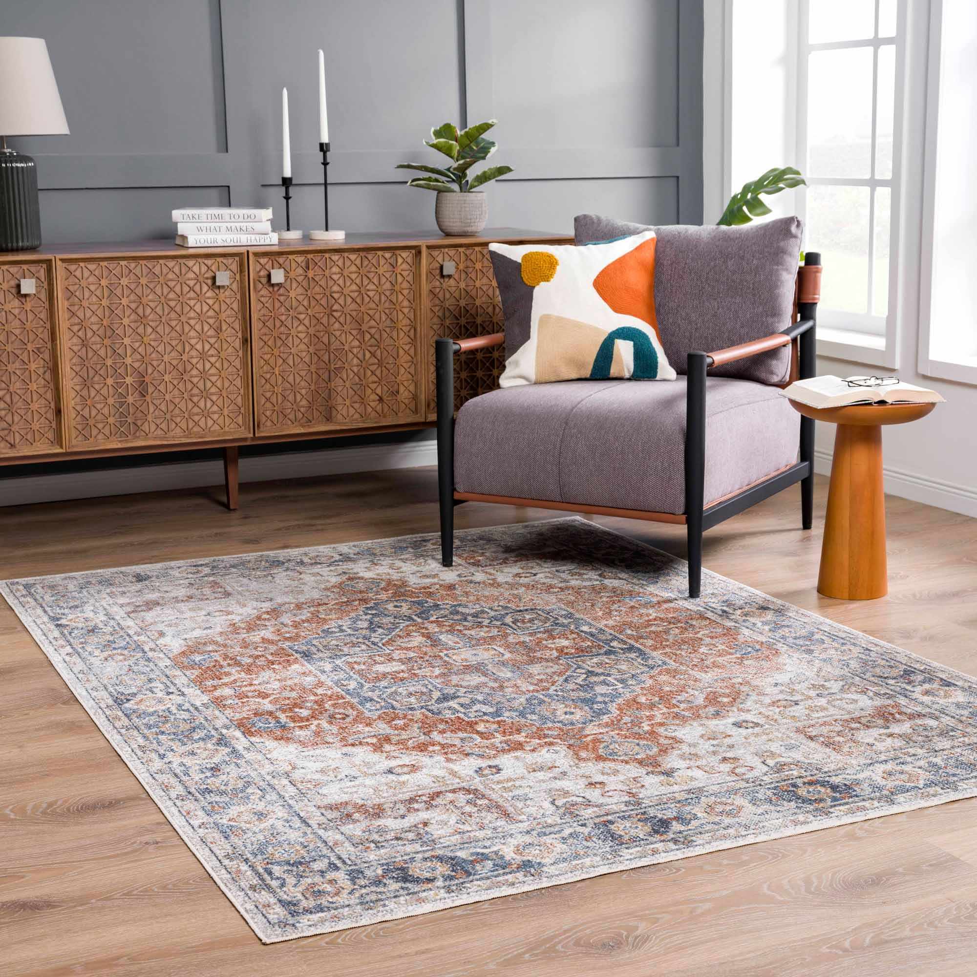 Boutique Rugs - Akram Gray & Orange Washable Area Rug