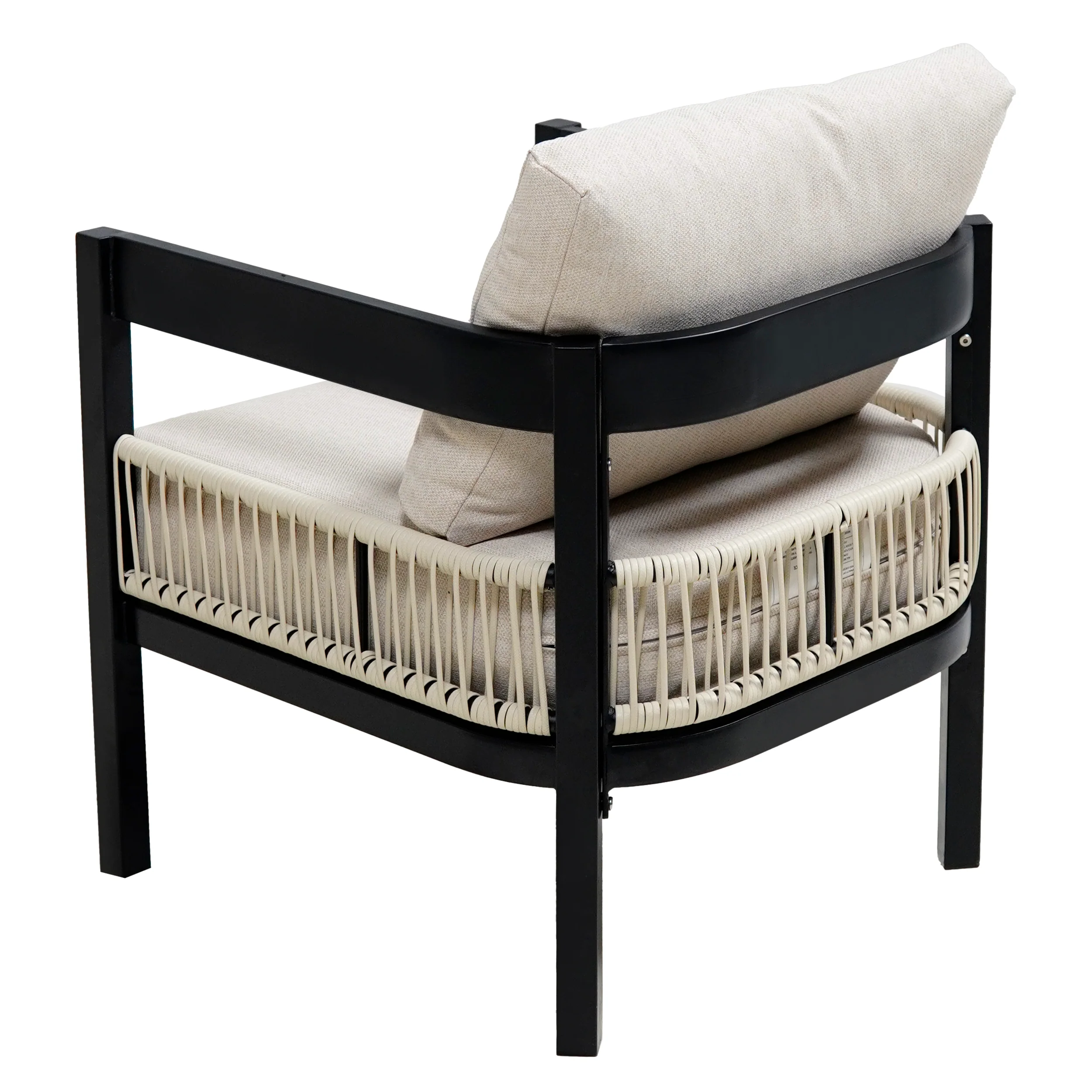 Walker Edison | Modern Rope Design Outdoor Iron Sofa Set with Coffee Table