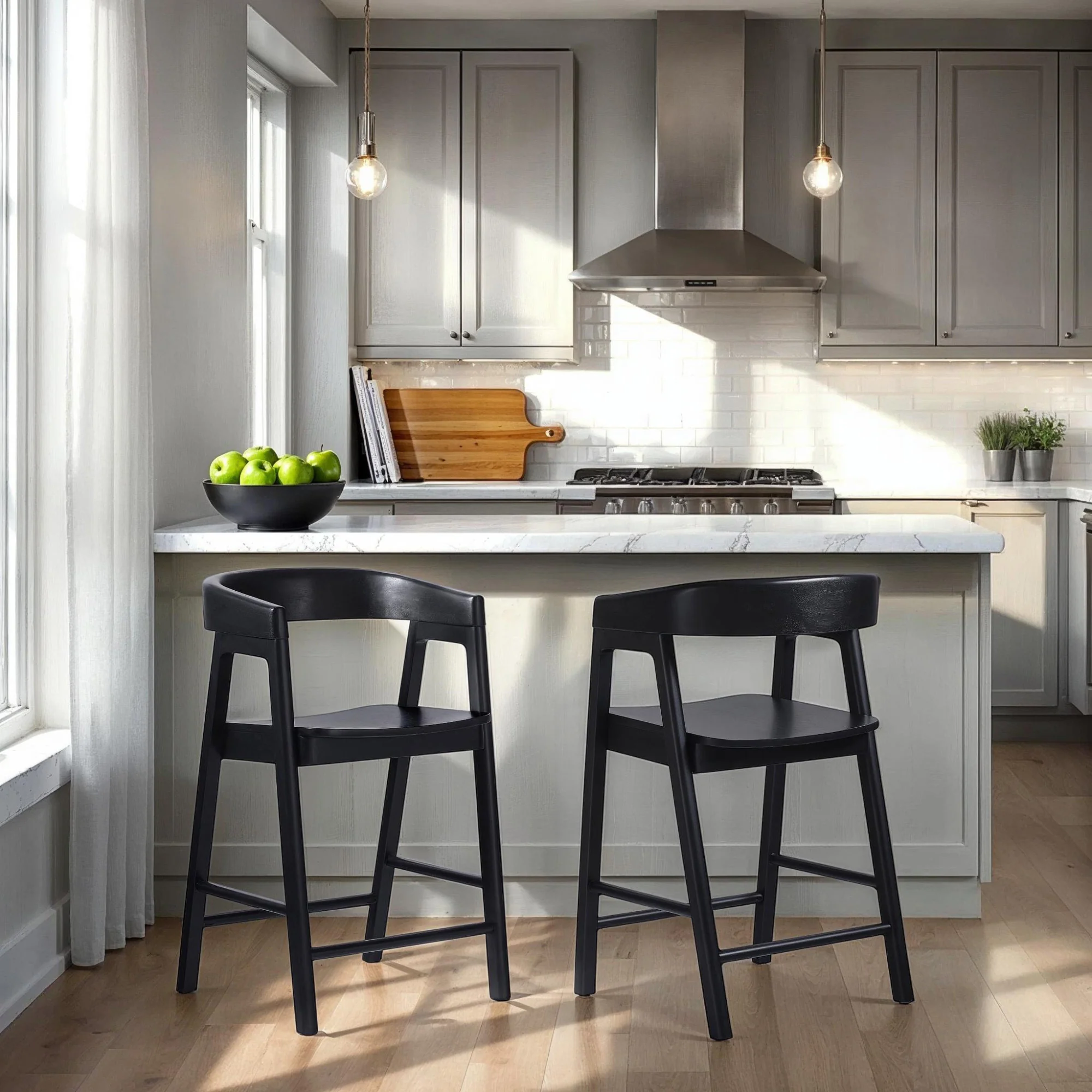 Ezra Modern Solid Wood Rounded Back Single Counter Stool