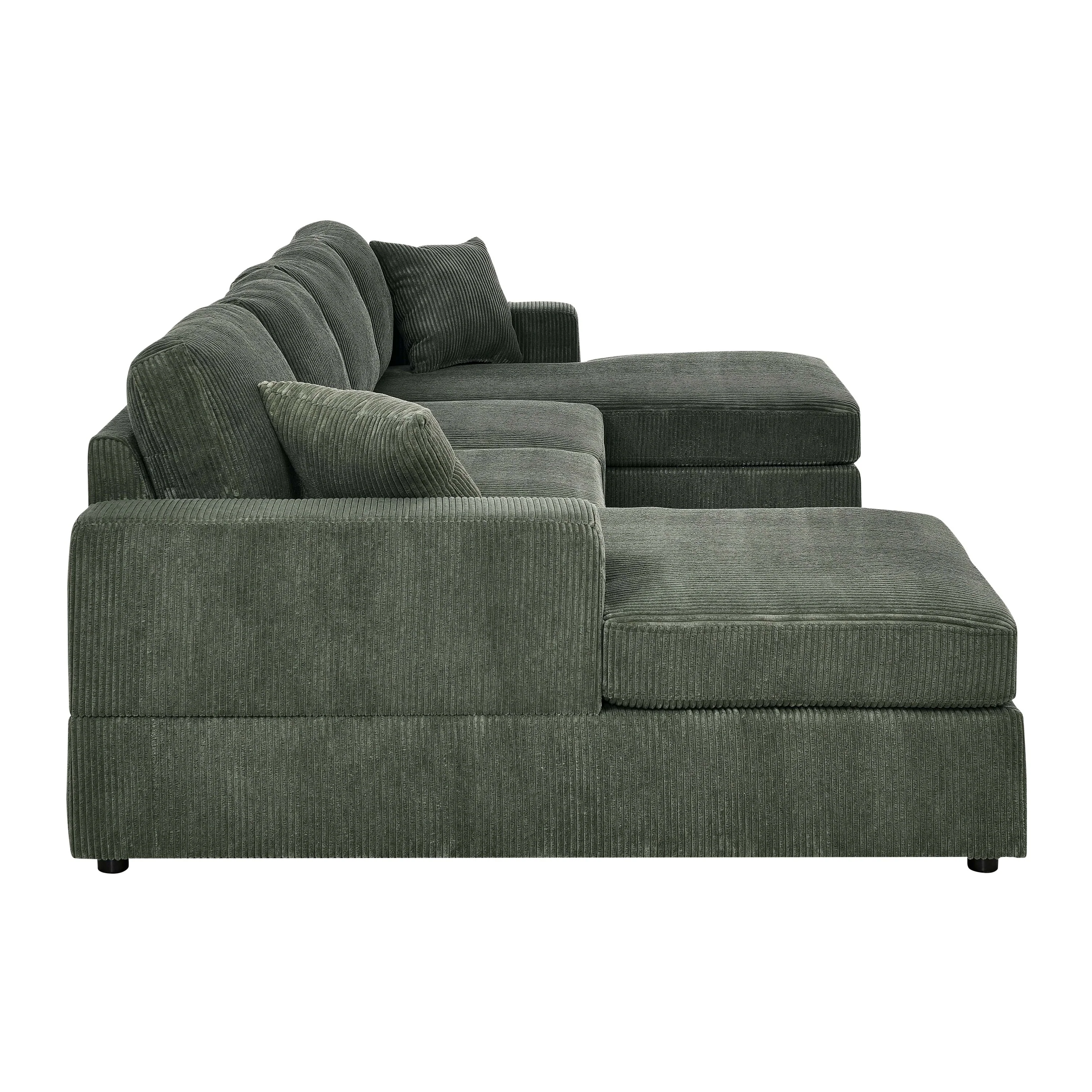 Walker Edison | Coastal Green Corduroy Double-Chaise Cloud Sectional Sofa