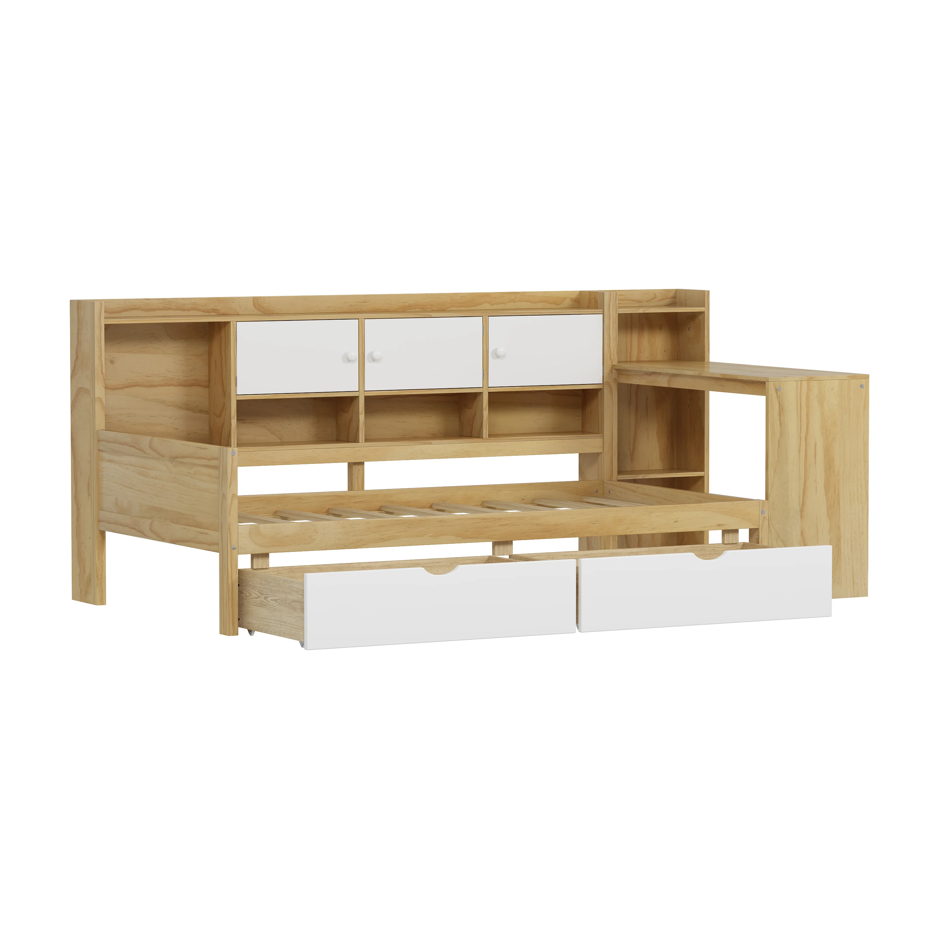 Walker Edison | Multi-Functional Wooden L-Shape Daybed with Storage Cabinets and Drawers