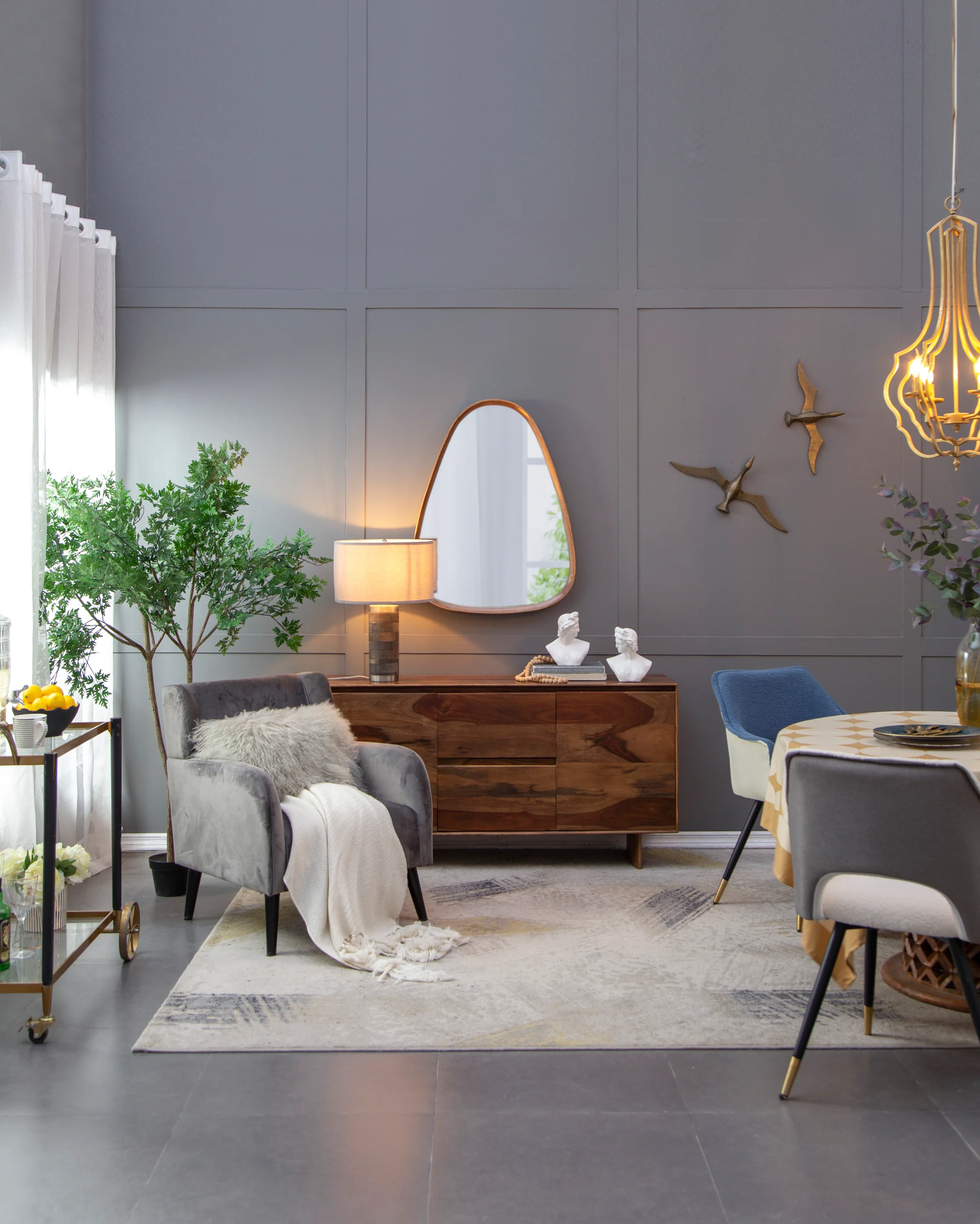 Walker Edison | Curve Design Wood Mirror