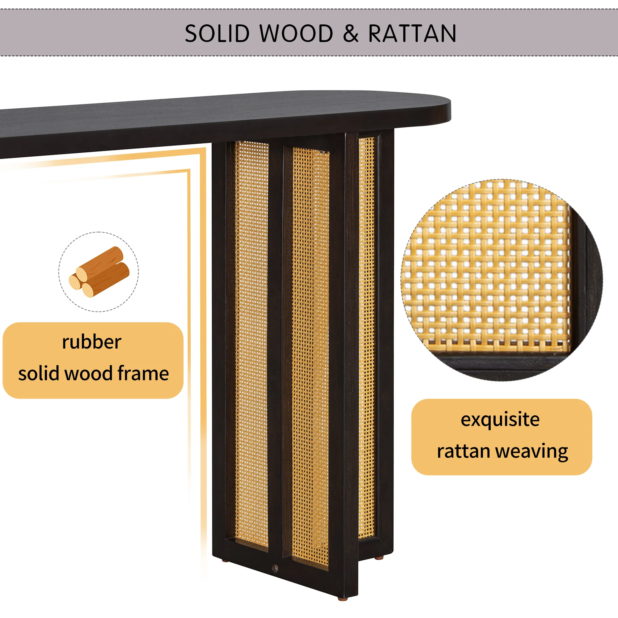 Walker Edison | Farmhouse Rattan Console Table Entryway Table