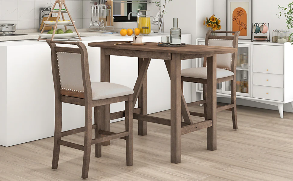 Walker Edison | 3-Piece Wood Counter Height Drop Leaf Dining Table Set with Chairs
