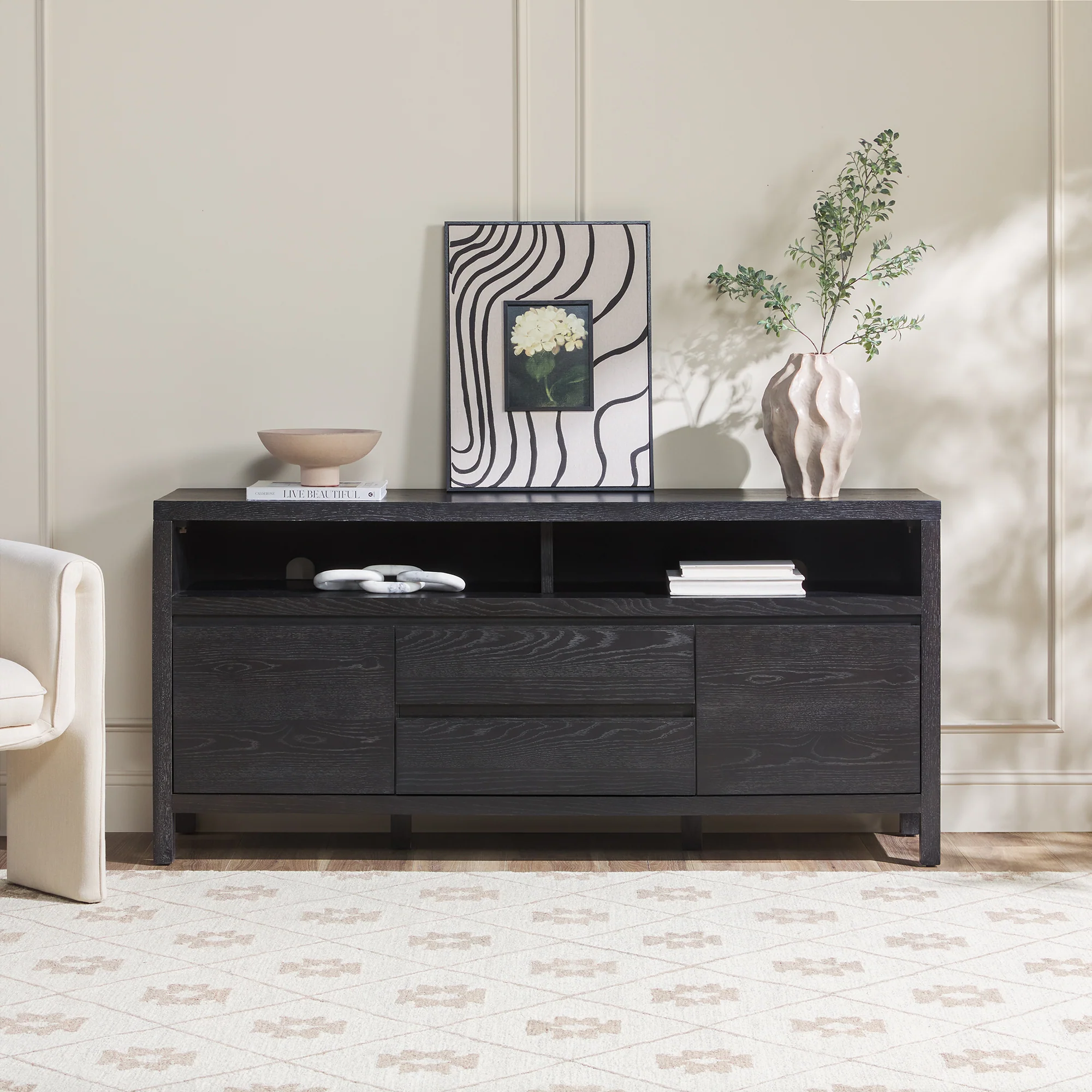 Nash 65 Modern Farmhouse Rustic Oak Wood Sideboard / TV Stand