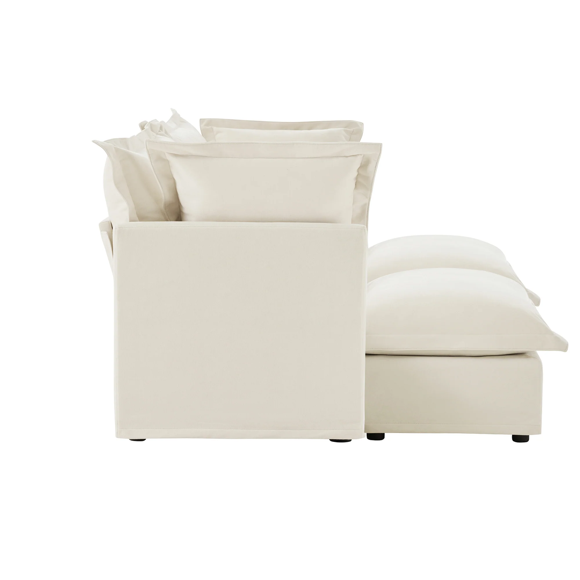 Walker Edison | Wide Deep Seat Slipcovered Beige Loveseat Sofa with 2 Ottomans