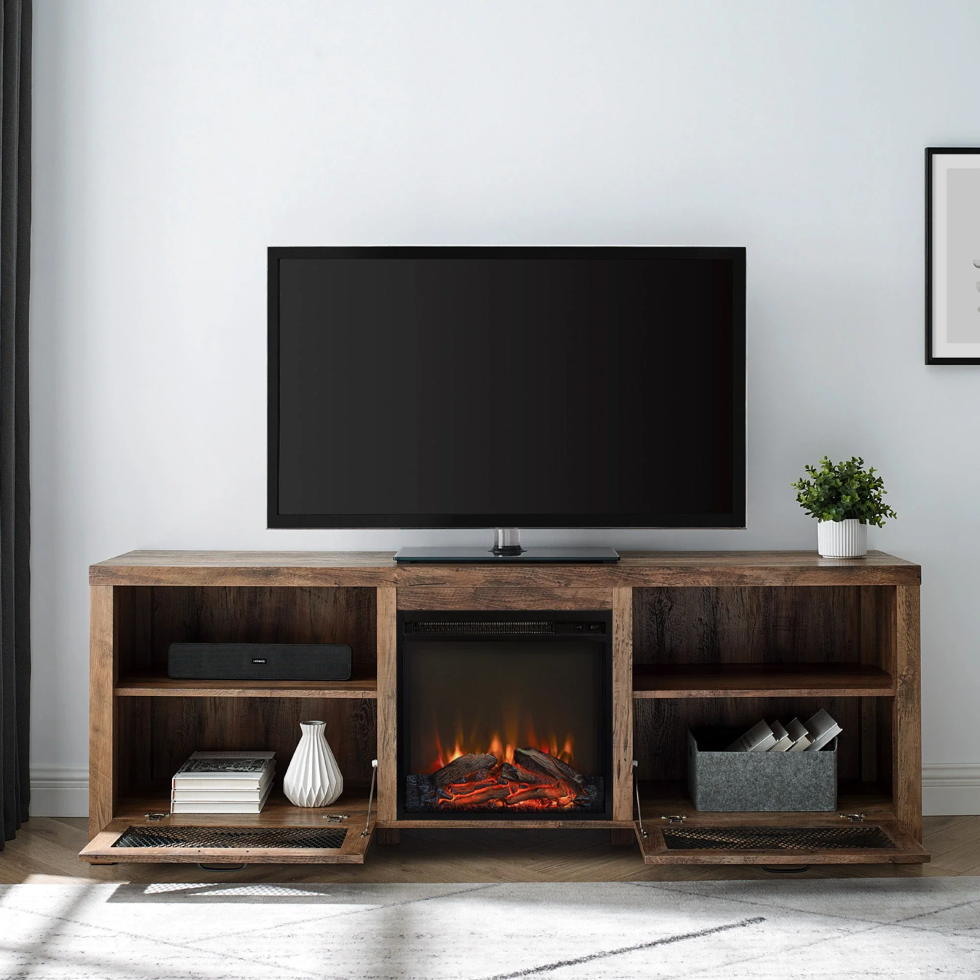 Farmhouse Abilene 70 Rustic Fireplace TV Stand