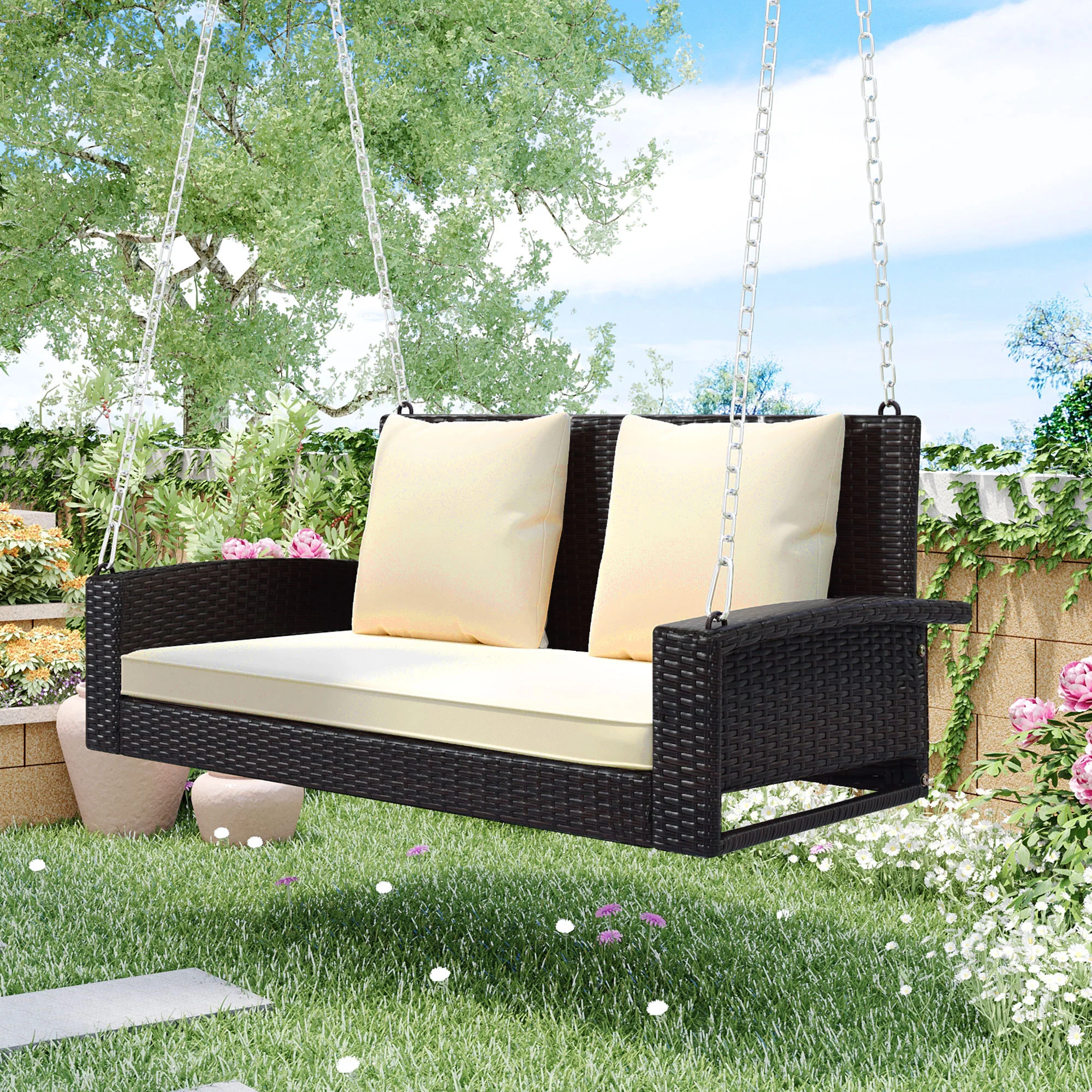 Walker Edison | Wicker Hanging Porch Swing