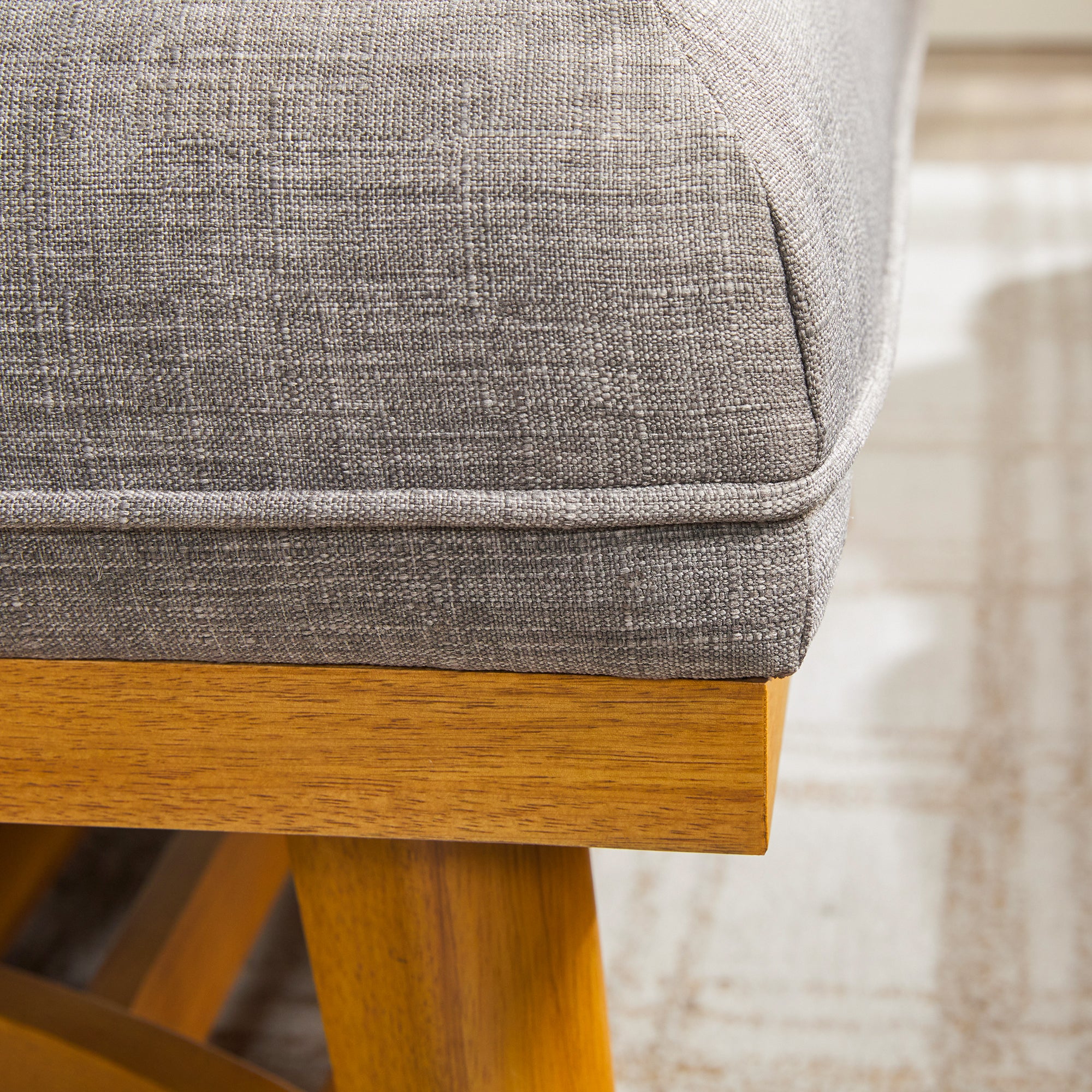 Nash Modern Farmhouse Easy Assembly Linen Large Ottoman