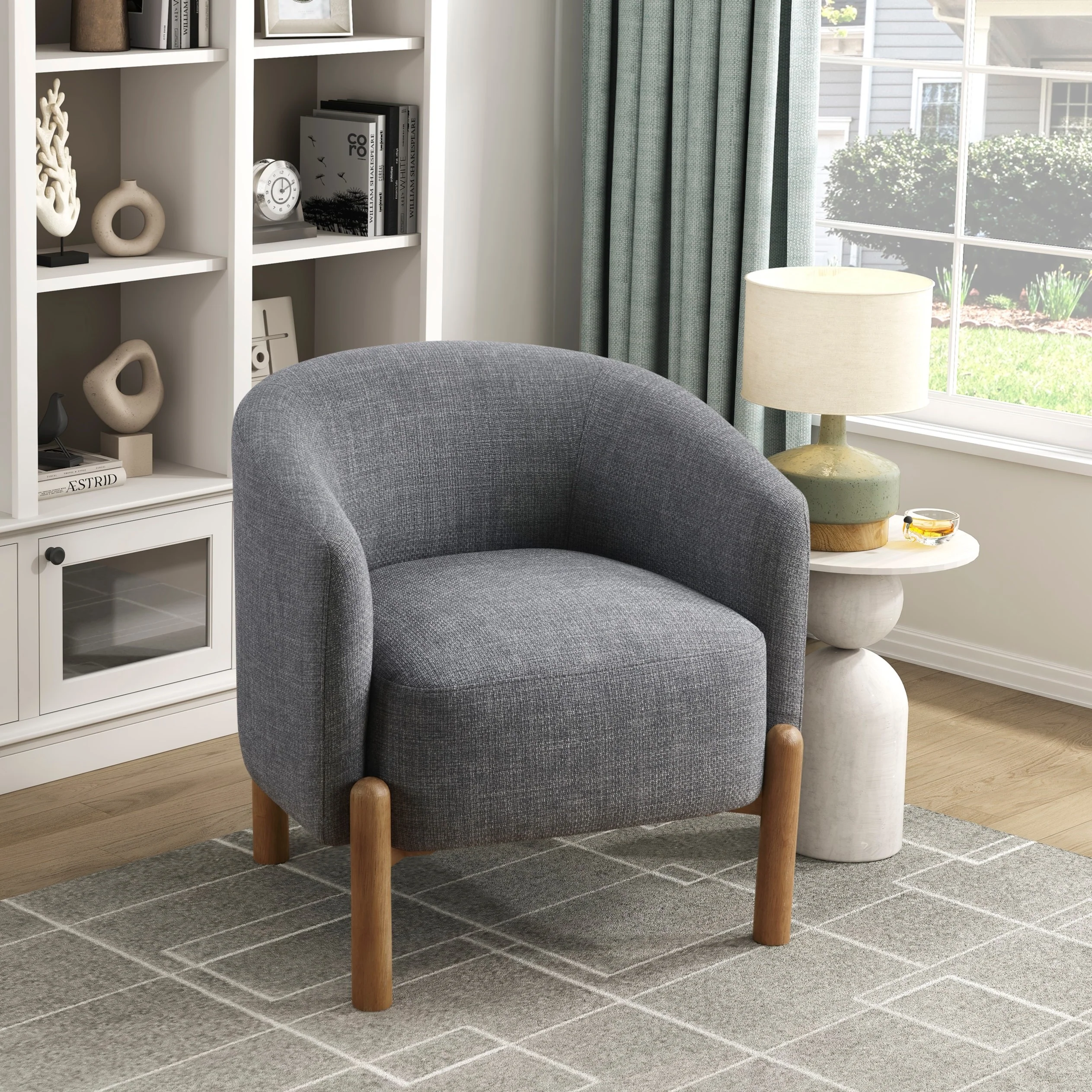 Walker Edison | Contemporary Style Accent Chair with Solid Wood Legs