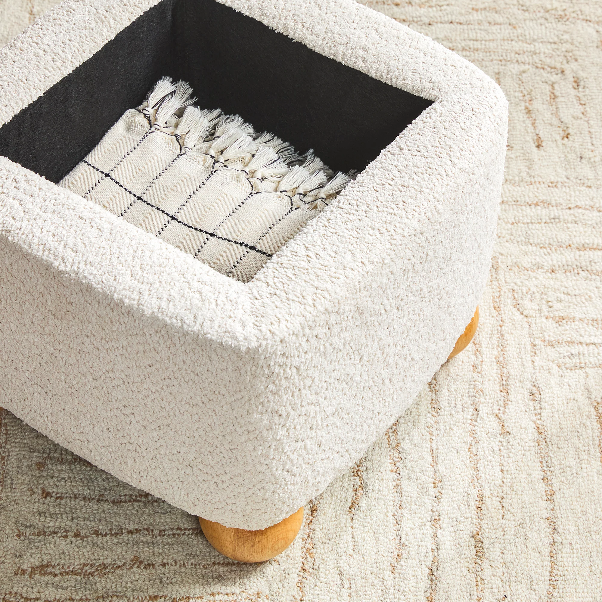 Linley Contemporary Boucle Easy Assembly Upholstered Small Storage Ottoman