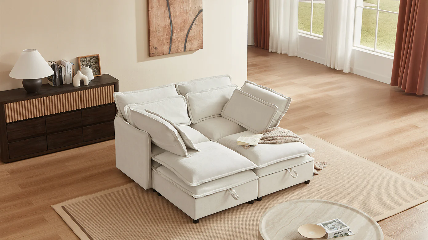 Walker Edison | Modular Double-Layer Cushion Modular Sofa with Storage