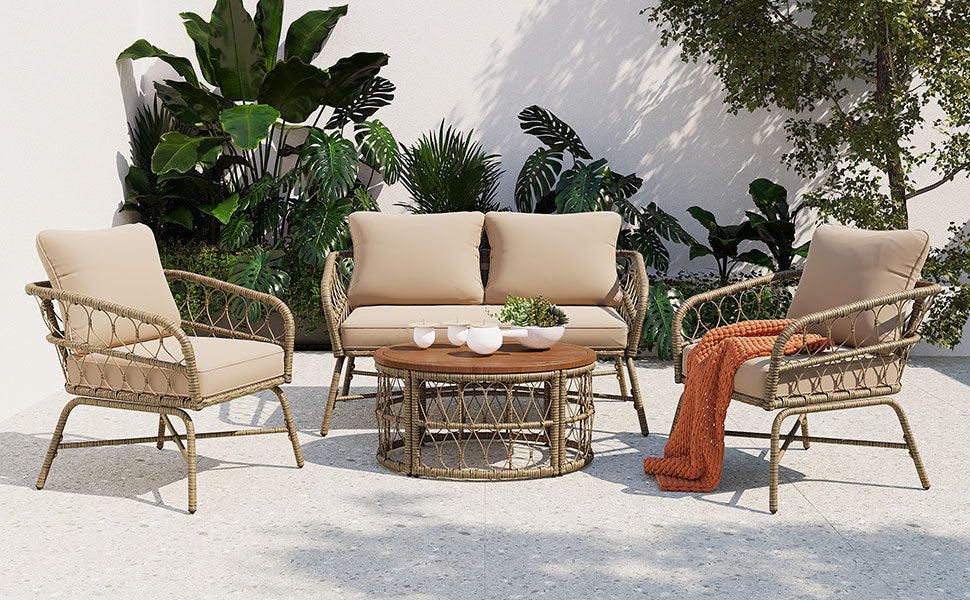 Walker Edison | Boho 4-Piece Outdoor Patio Sofa Set