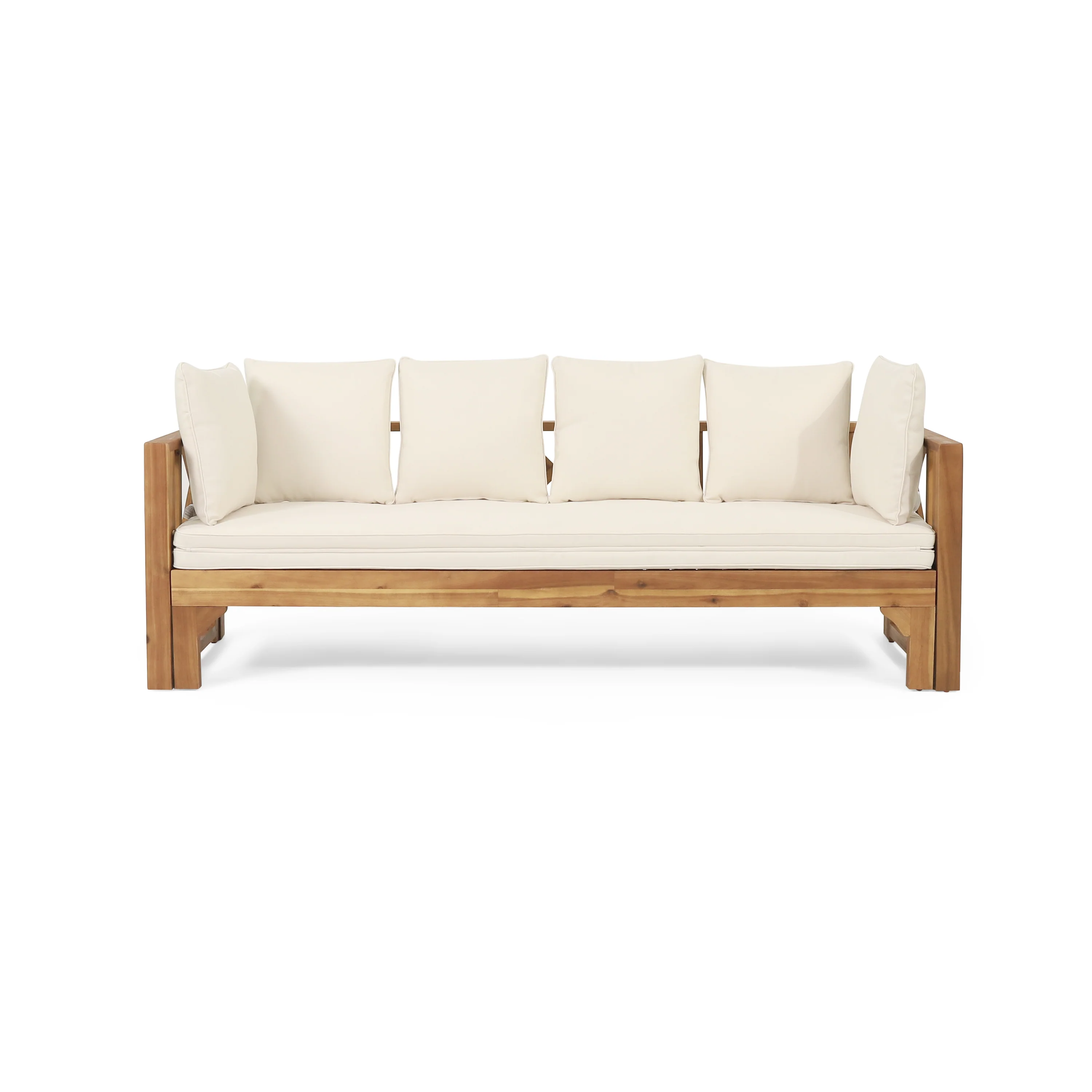 Walker Edison | Acacia Wood Outdoor Extendable Sofa into Daybed