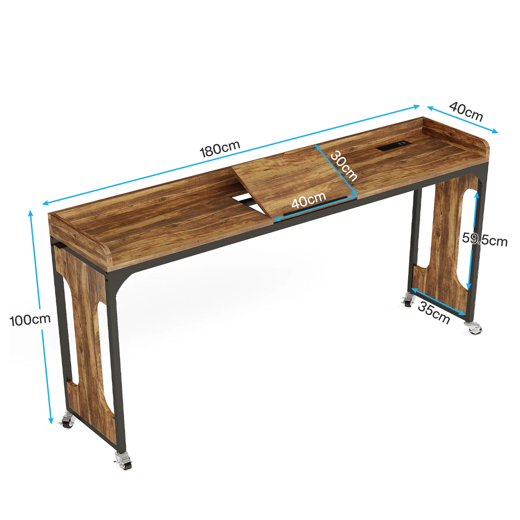 Walker Edison | Height Adjustable Queen Size Overbed Desk Table with Wheels