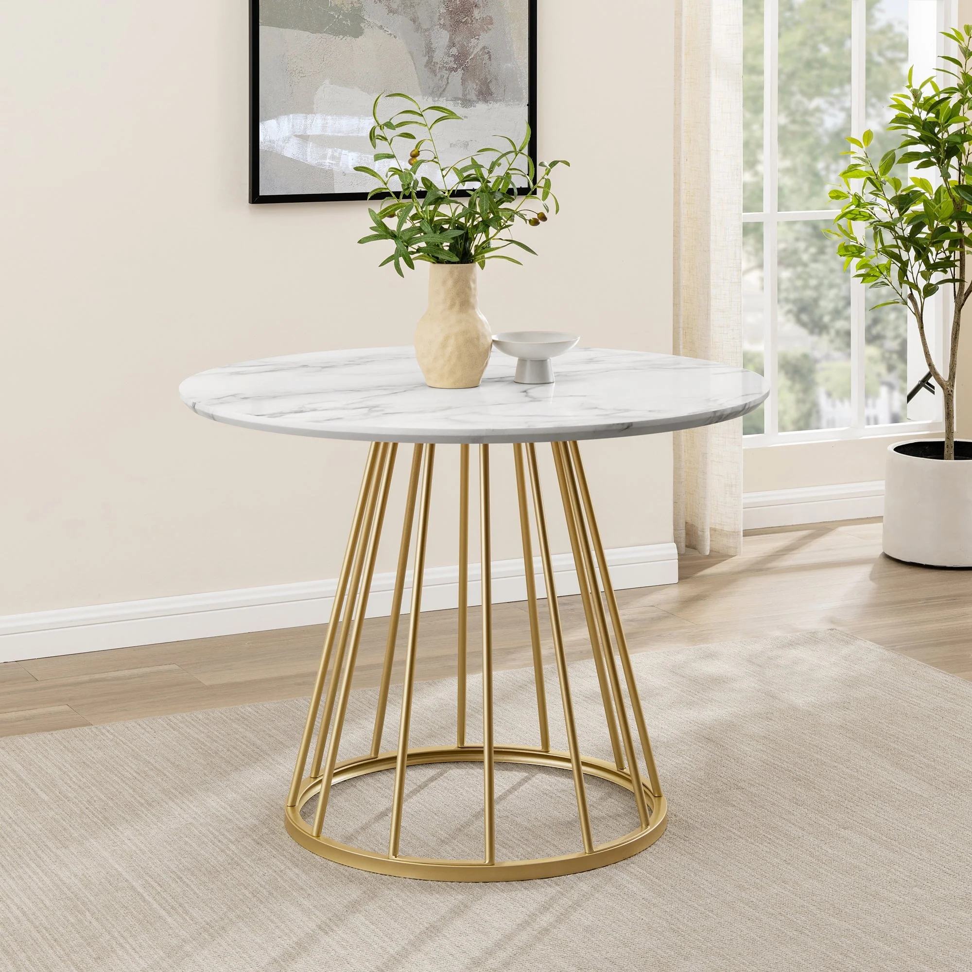 Vivian Modern Round Dining Table with Metal Base