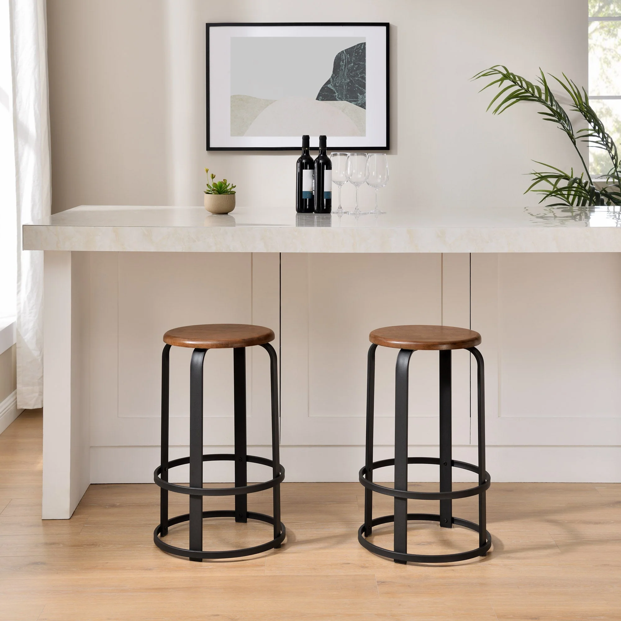 Colton 26 2-Piece Metal and Wood Round Kitchen Bar Stool