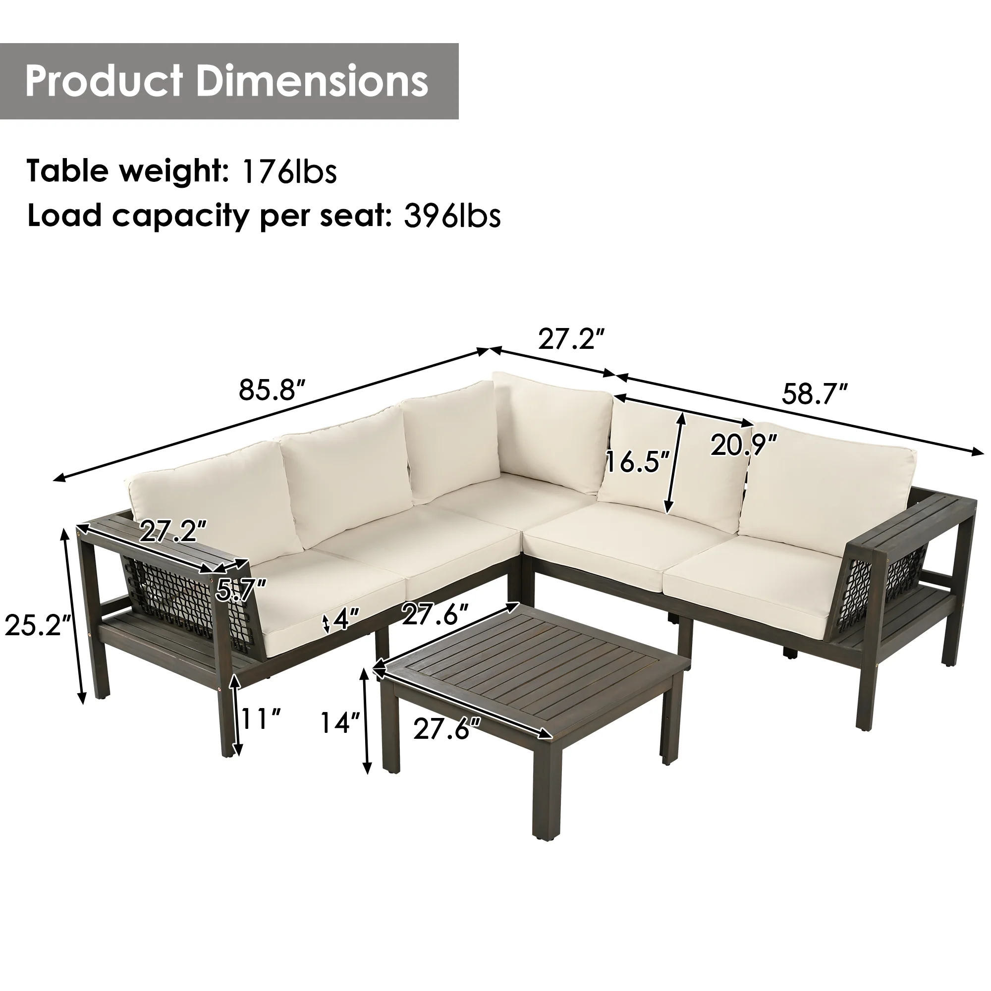 Walker Edison | Acacia L Shape Wood 4 Pieces Outdoor Sofa Set