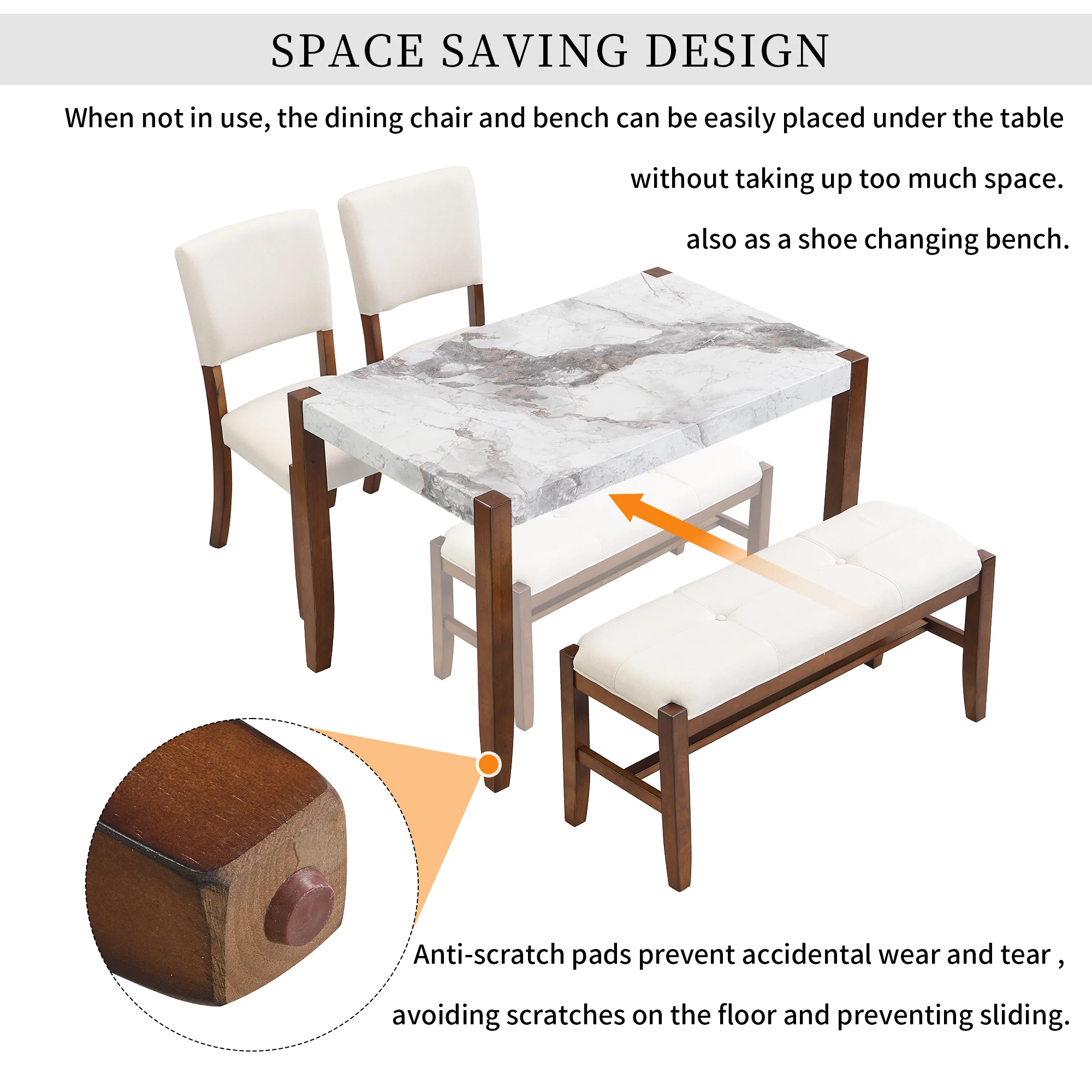 Walker Edison | Faux Marble 4-Piece Modern 46' Dining Set