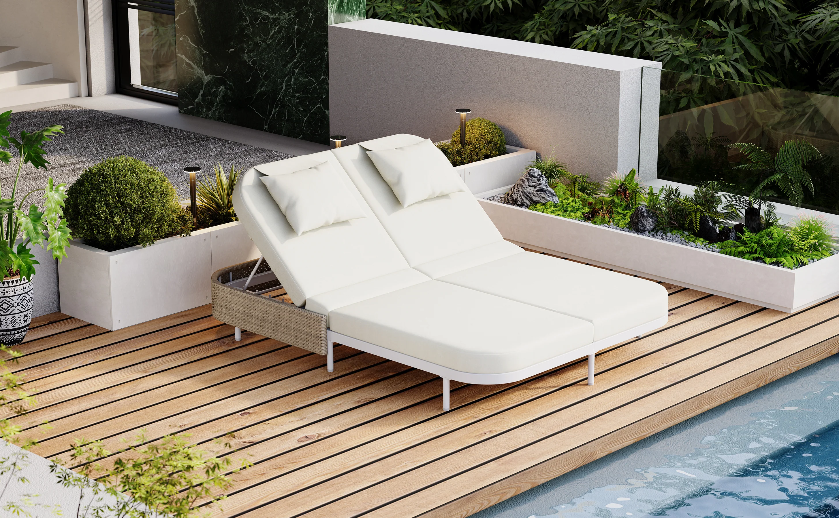 Walker Edison | Minimalist Outdoor Patio Rattan Adjustable Daybed