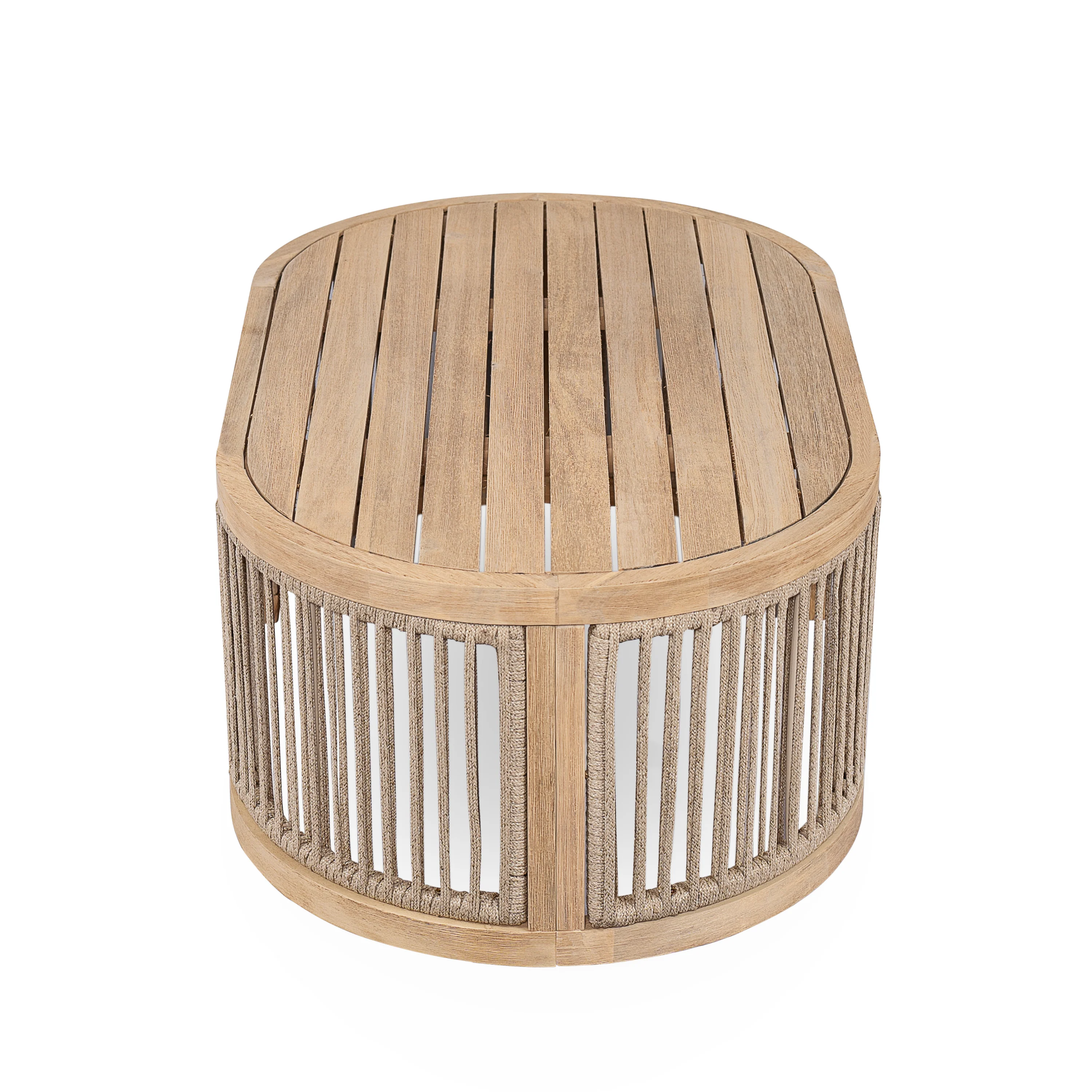 Walker Edison | Outdoor Acacia Wood Oval Coffee Table with Rope