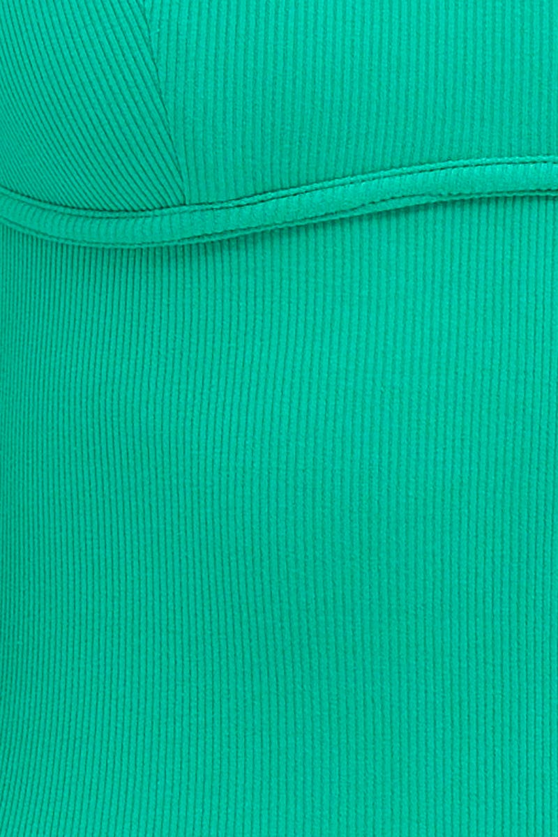 Green Square Neck Sleeveless Jersey Bodycon Dress