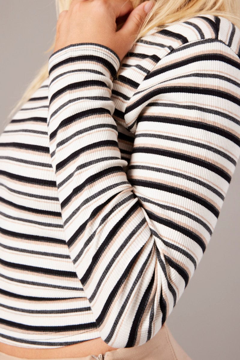 Black Stripe Backless Top Long Sleeve