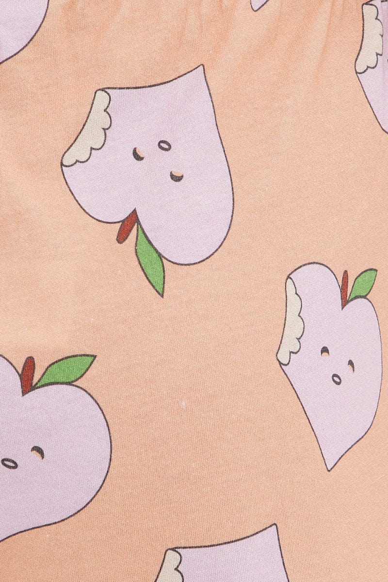 Multi Print Peach Pj Graphic Slogan Singlet Pyjama Set