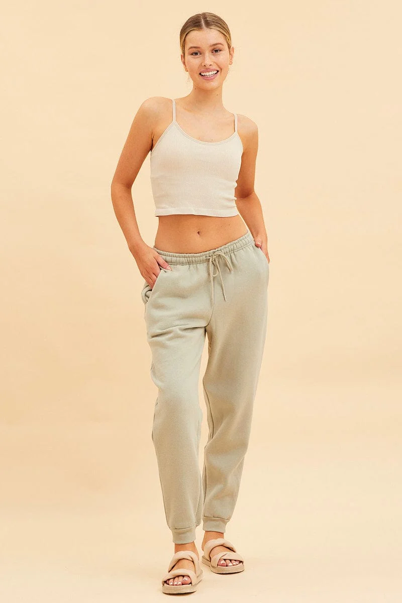 Brown Bone Seamless Singlet Top Scoop Neck Rib Crop