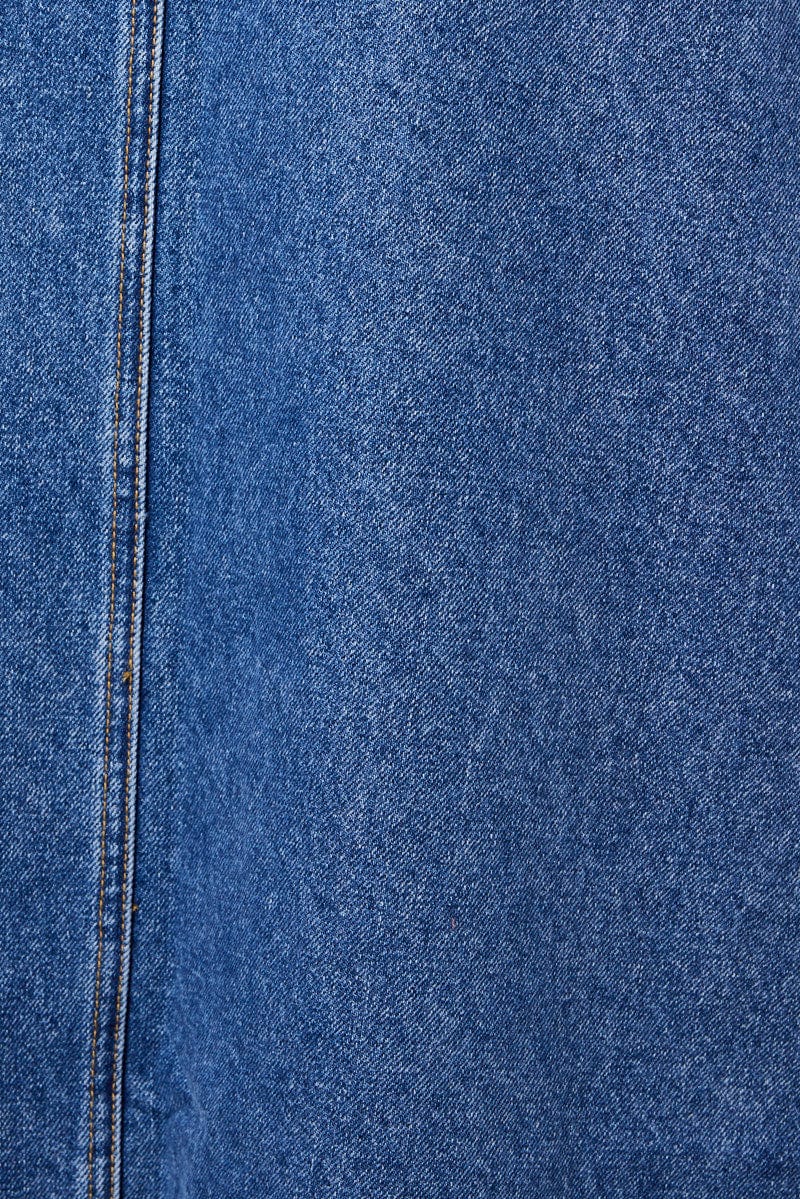 Denim Maxi Skirt High Rise A-line Raw Edge Denim