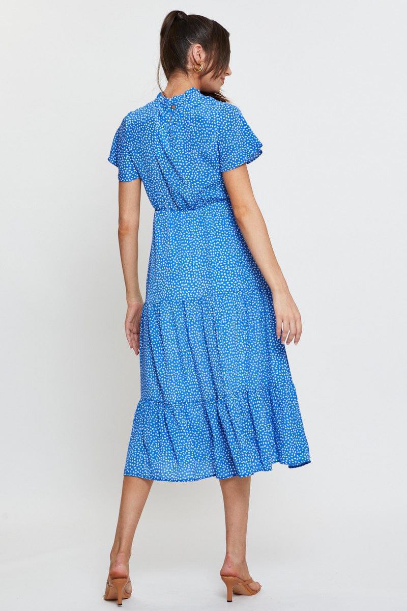 Geo Print Midi Dress Short Sleeve