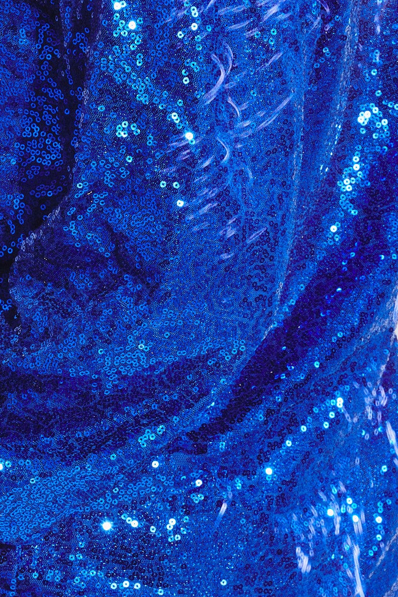 Blue Shirt Dress Long Sleeve Collar Sequins