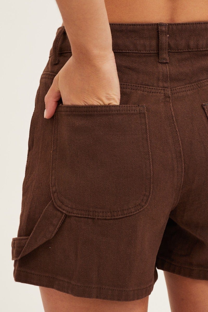 Brown Carpenter Denim Shorts High Rise