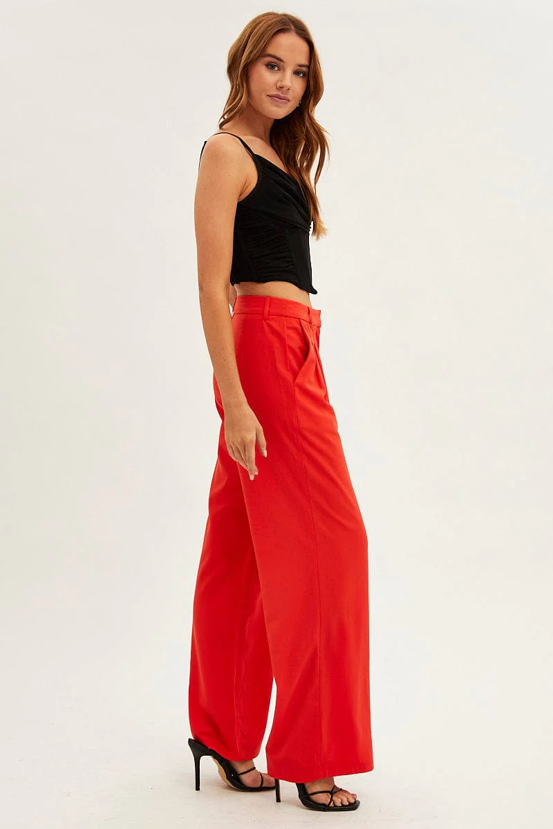 Orange Wide Leg Pants High Rise