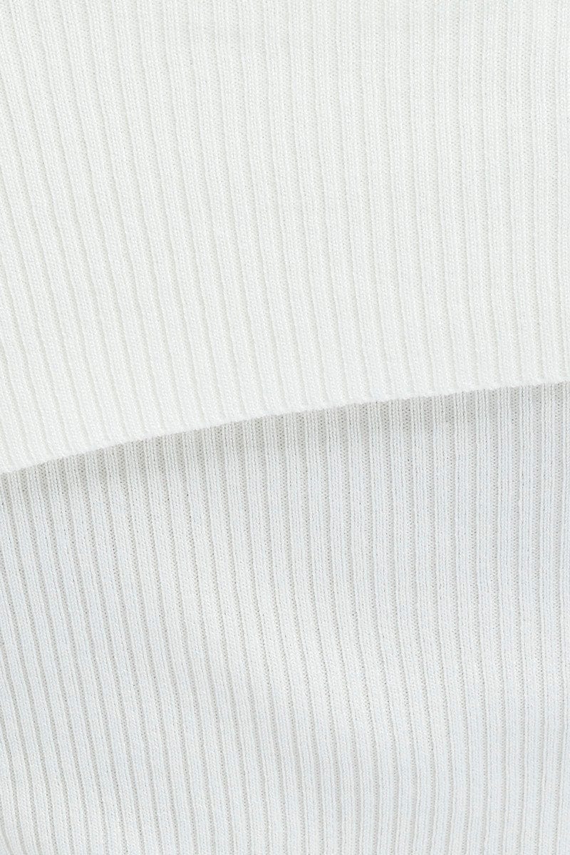 White Knit Top Off The Shoulder Ribbed