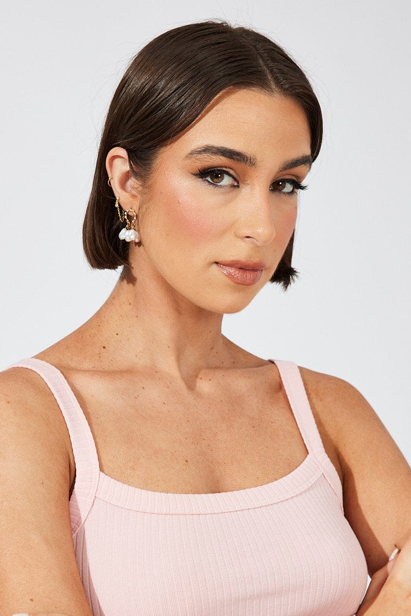 Gold Faux Pearl Earrings
