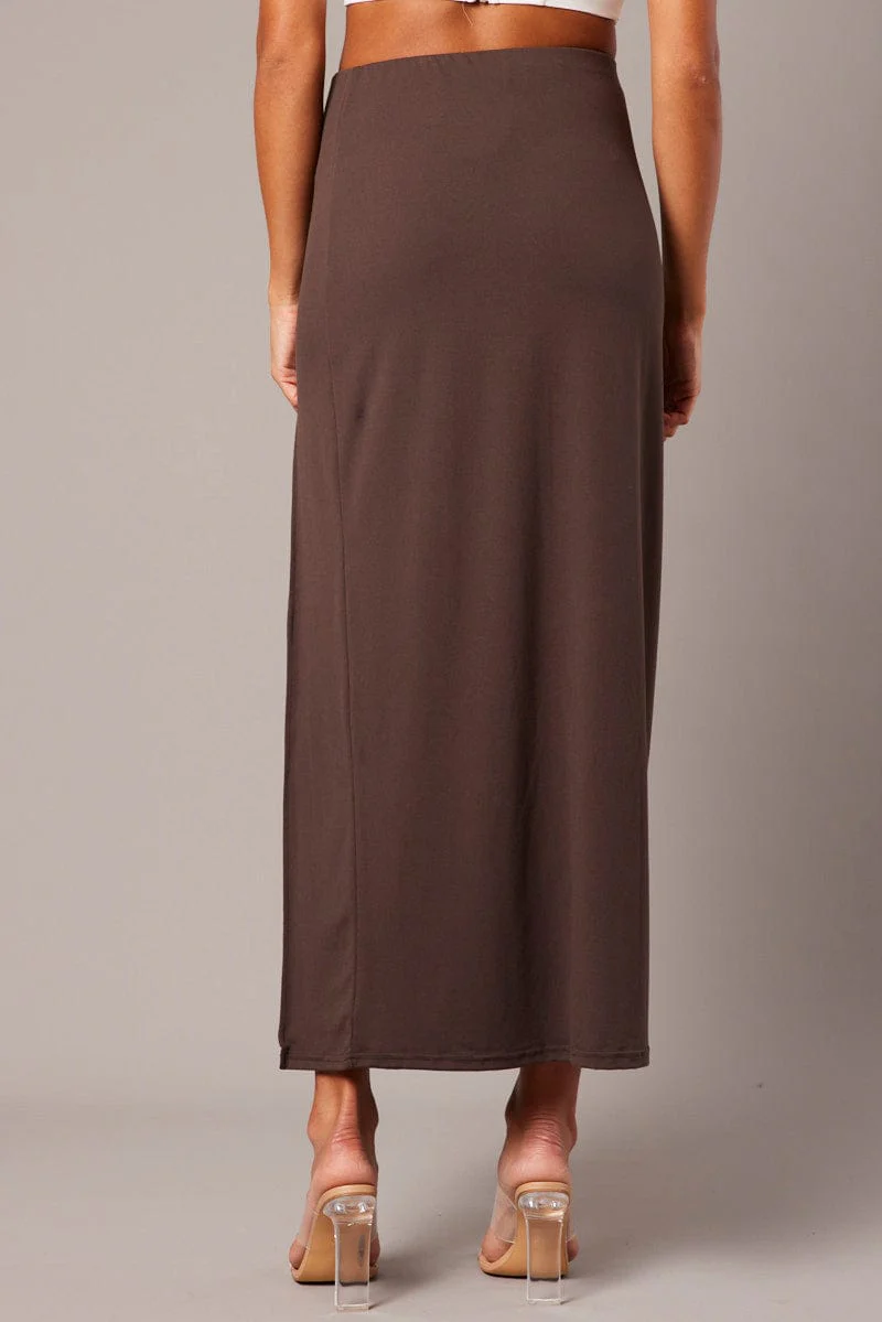 Brown Supersoft Skirt Front Split Double Layer