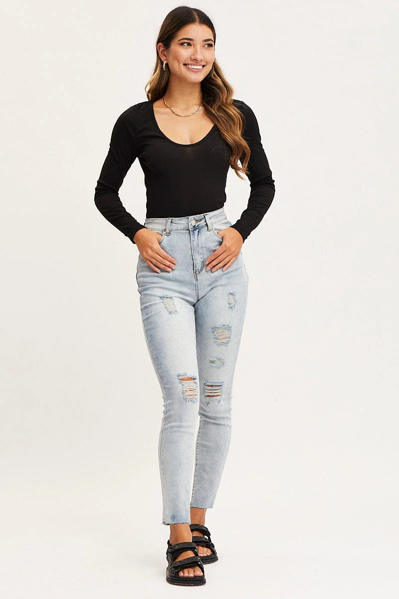 Blue Skinny Denim Jeans High Rise