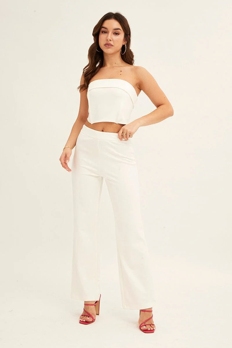 White Bandeau Top Crop Ponte