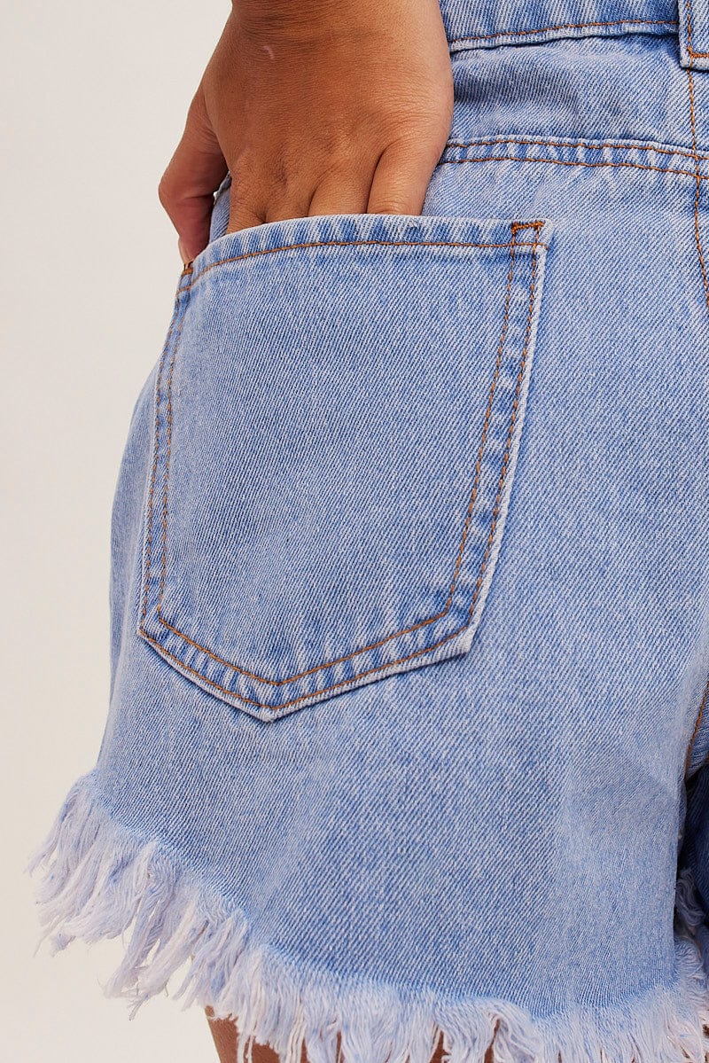 Blue Relaxed Denim Shorts High Rise