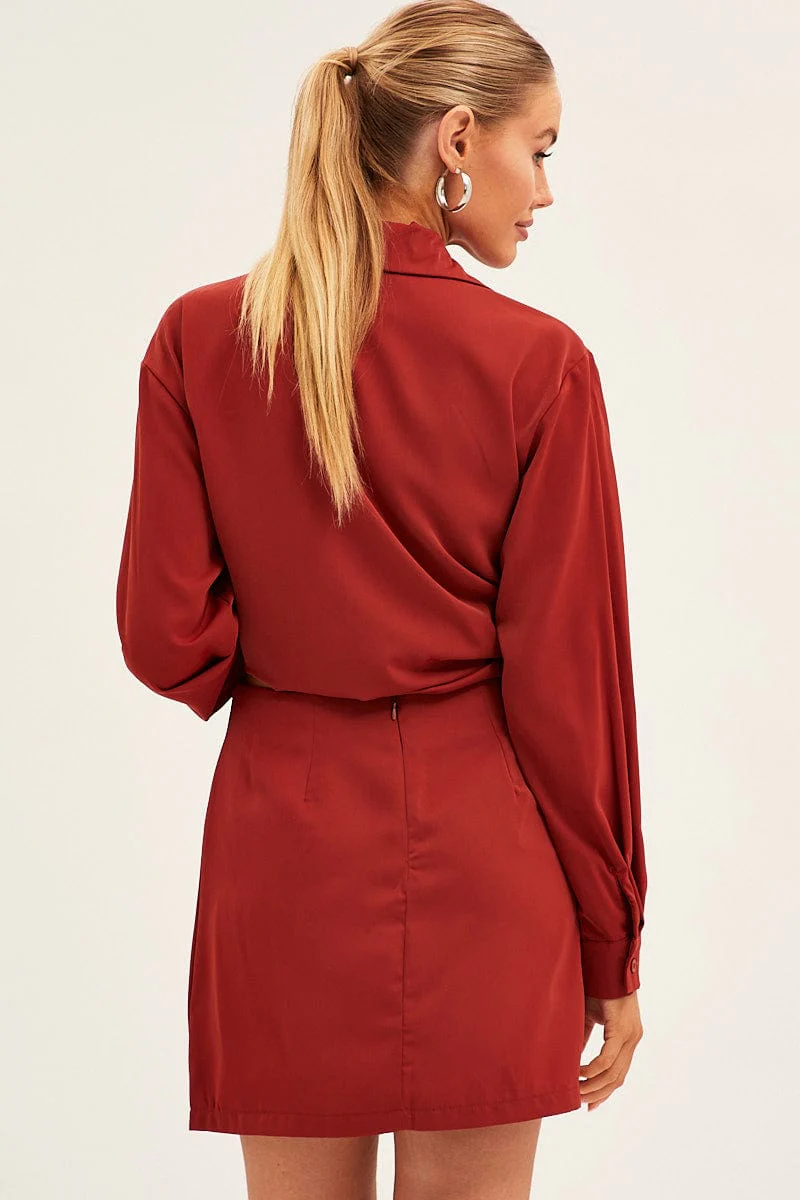 Brown Mini Skirt Satin