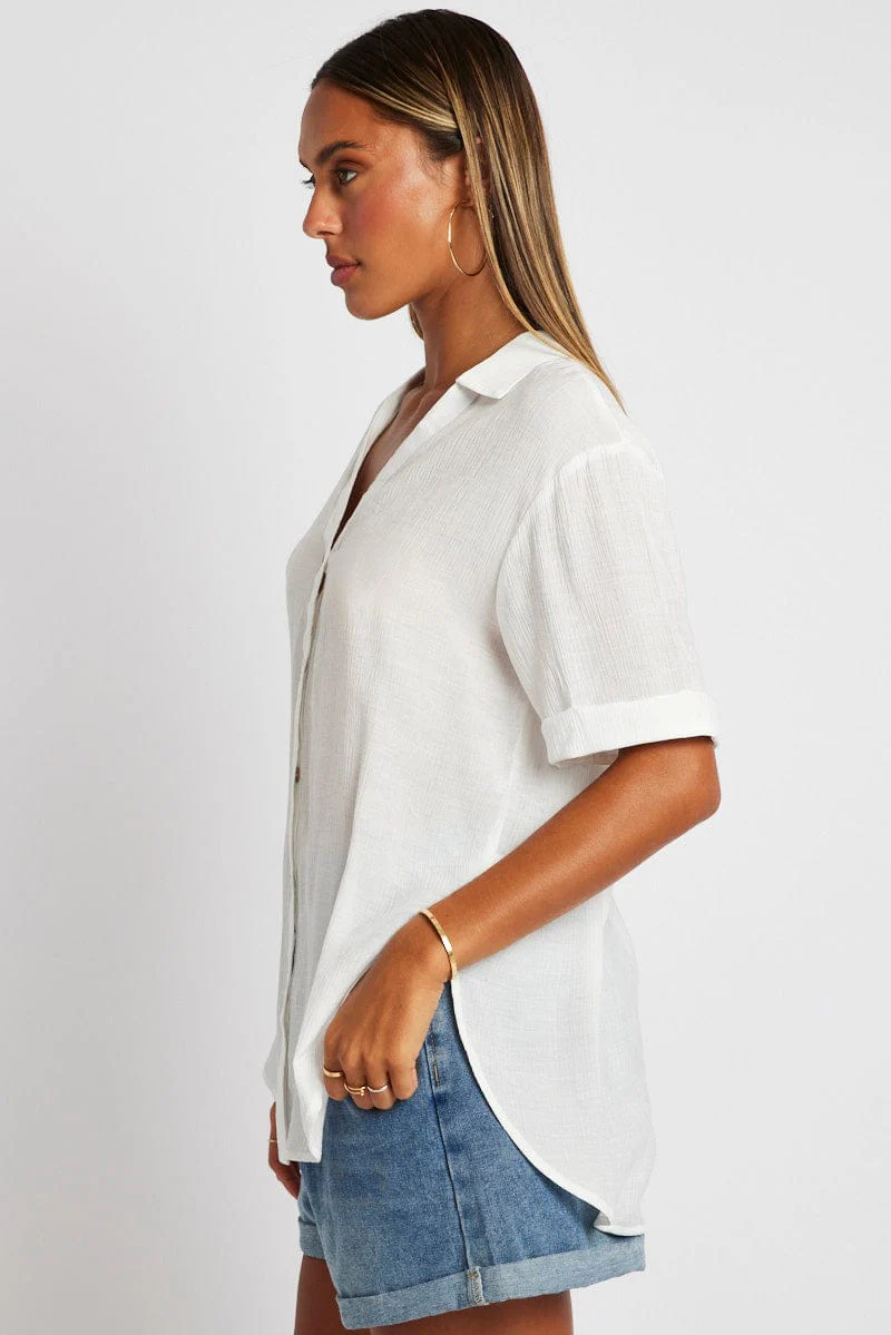 White Textured Shirt Short Sleeve