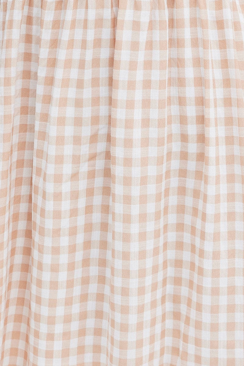 Check Mini Dress Short Sleeve Square Neck