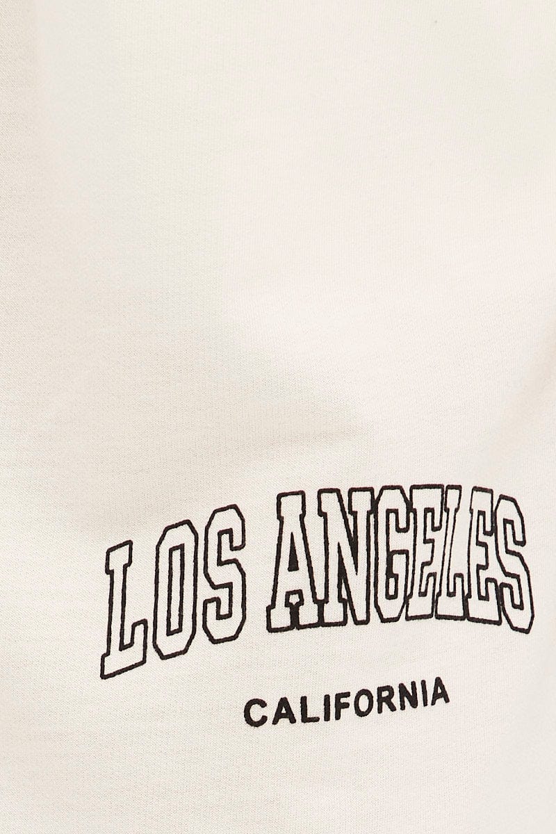 White Elastic Waist Biker Track Shorts