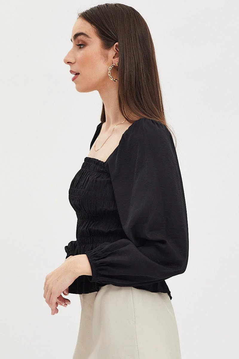 Black Peplum Top Long Sleeve