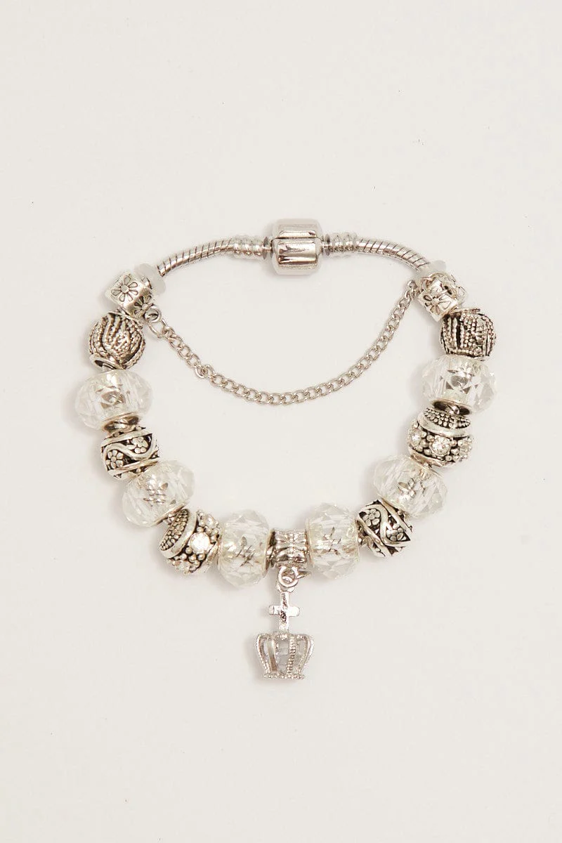 Silver Crown Charm Bracelet